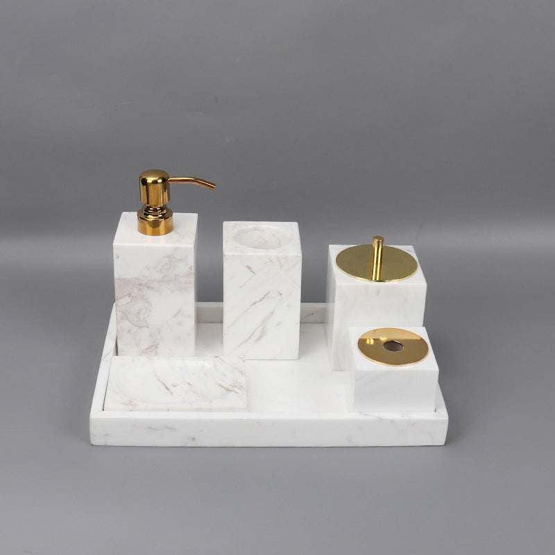 Luxury 6-Piece Marble Bathroom Set – Solid Stone Toiletry Organizer