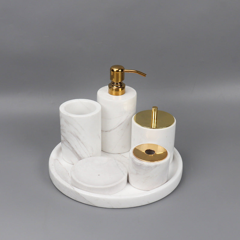 Luxury 6-Piece Marble Bathroom Set – Solid Stone Toiletry Organizer