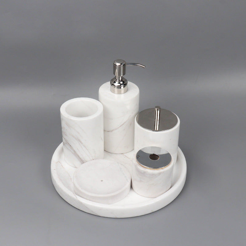 Luxury 6-Piece Marble Bathroom Set – Solid Stone Toiletry Organizer