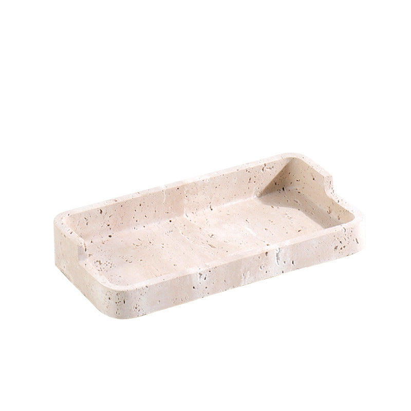 Natural Travertine Tray – Solid Stone Minimalist Luxury Organizer
