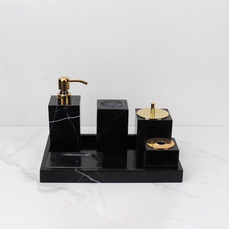 Luxury 6-Piece Marble Bathroom Set – Solid Stone Toiletry Organizer