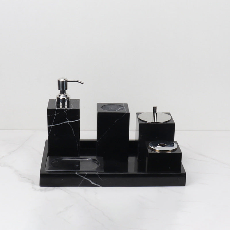 Luxury 6-Piece Marble Bathroom Set – Solid Stone Toiletry Organizer
