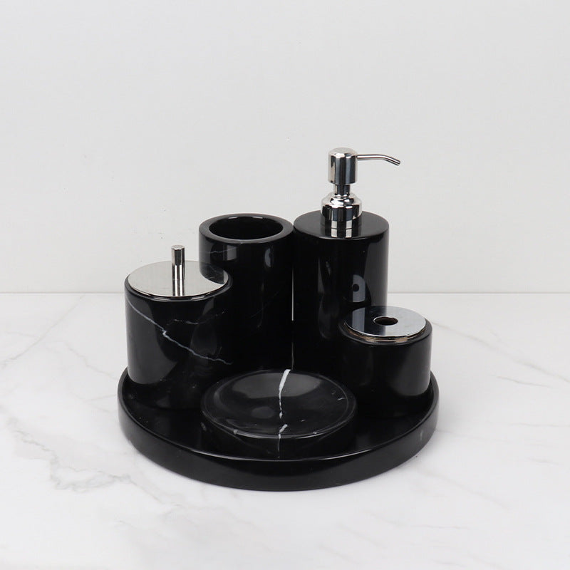 Luxury 6-Piece Marble Bathroom Set – Solid Stone Toiletry Organizer
