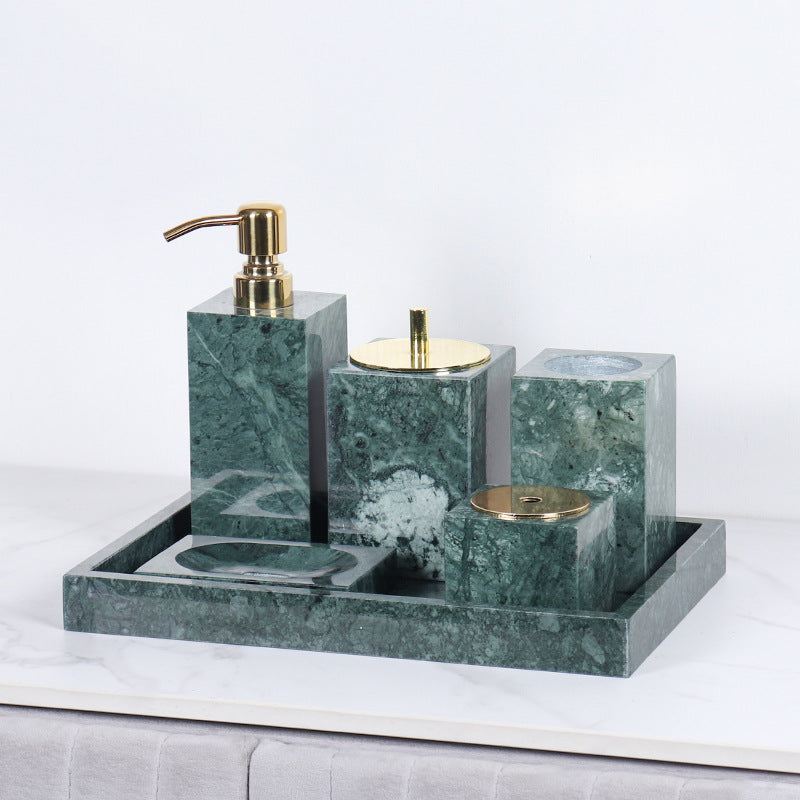Luxury 6-Piece Marble Bathroom Set – Solid Stone Toiletry Organizer