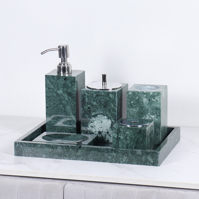 Luxury 6-Piece Marble Bathroom Set – Solid Stone Toiletry Organizer