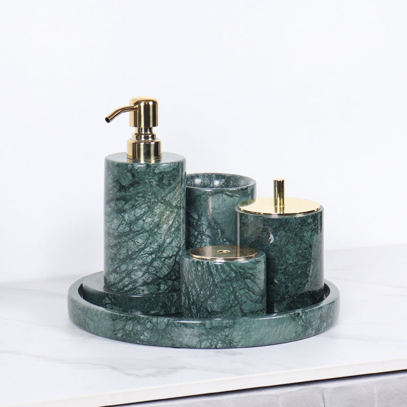 Luxury 6-Piece Marble Bathroom Set – Solid Stone Toiletry Organizer