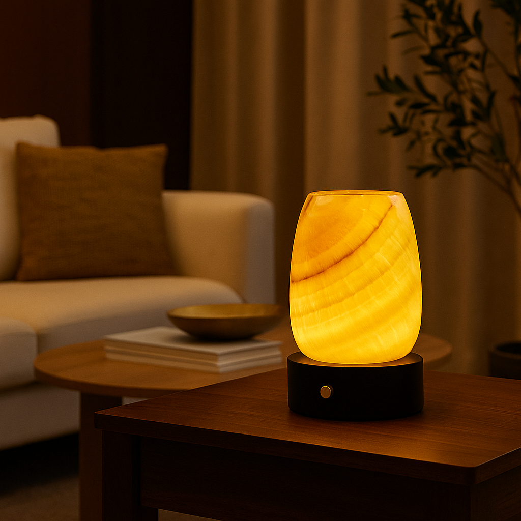 LustreGlow Marble Aromatherapy Lamp – Natural Stone Diffuser with Wooden Base