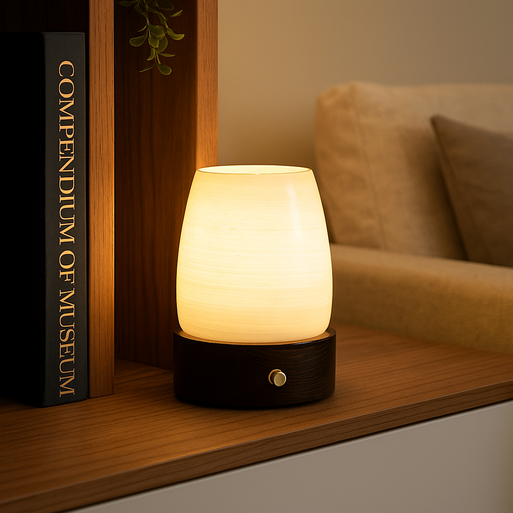 LustreGlow Marble Aromatherapy Lamp – Natural Stone Diffuser with Wooden Base