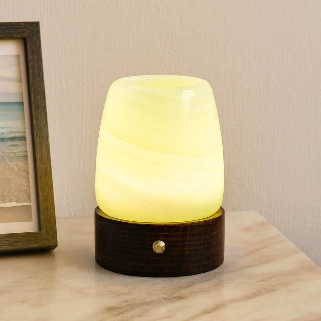 LustreGlow Marble Aromatherapy Lamp – Natural Stone Diffuser with Wooden Base