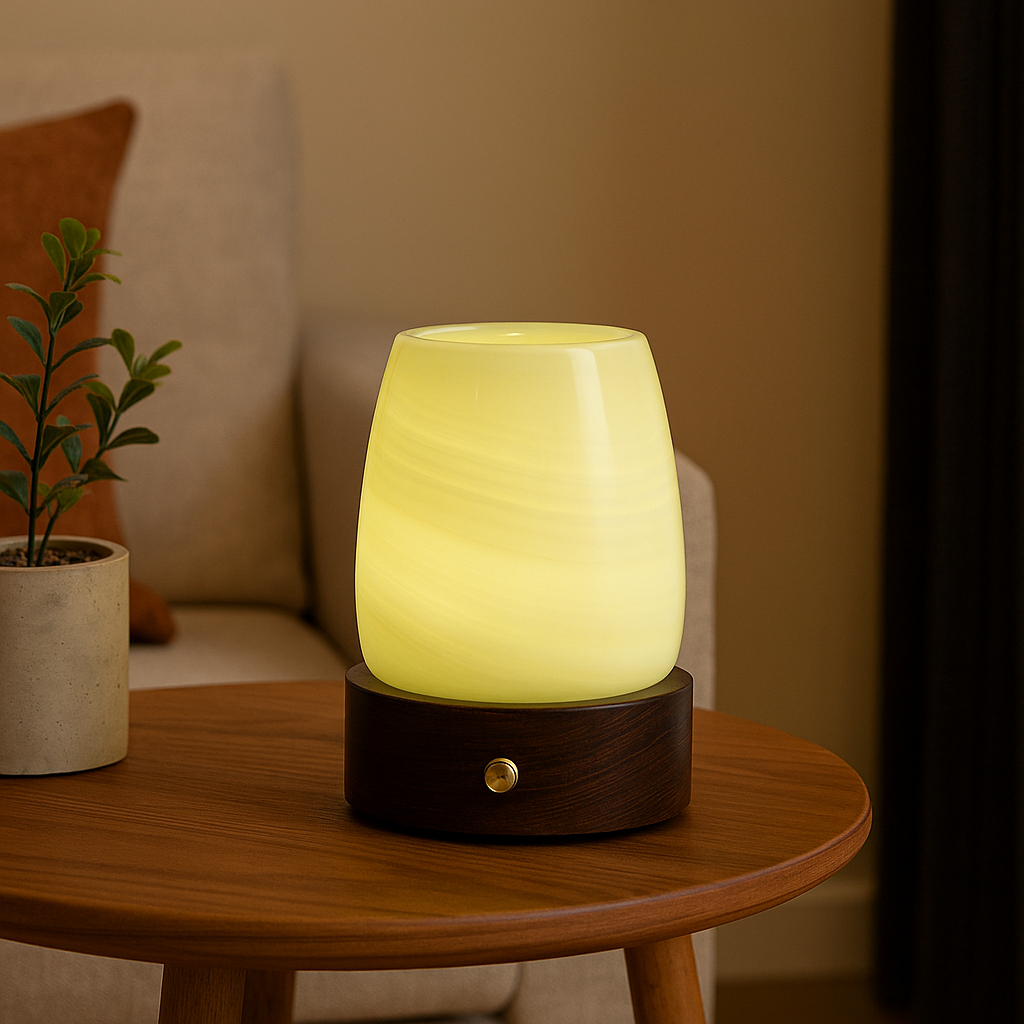 LustreGlow Marble Aromatherapy Lamp – Natural Stone Diffuser with Wooden Base