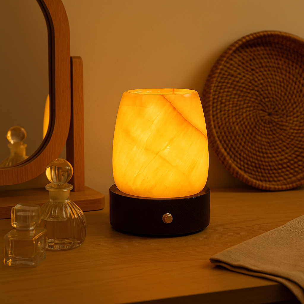 LustreGlow Marble Aromatherapy Lamp – Natural Stone Diffuser with Wooden Base
