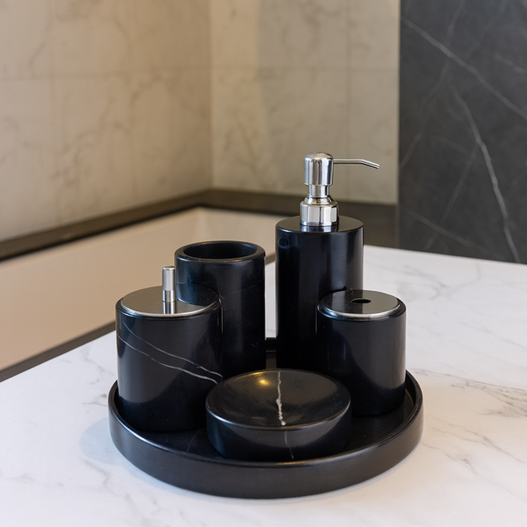 Luxury 6-Piece Marble Bathroom Set – Solid Stone Toiletry Organizer