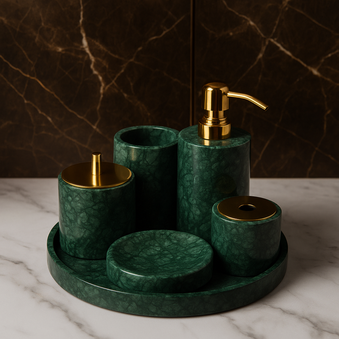 Luxury 6-Piece Marble Bathroom Set – Solid Stone Toiletry Organizer
