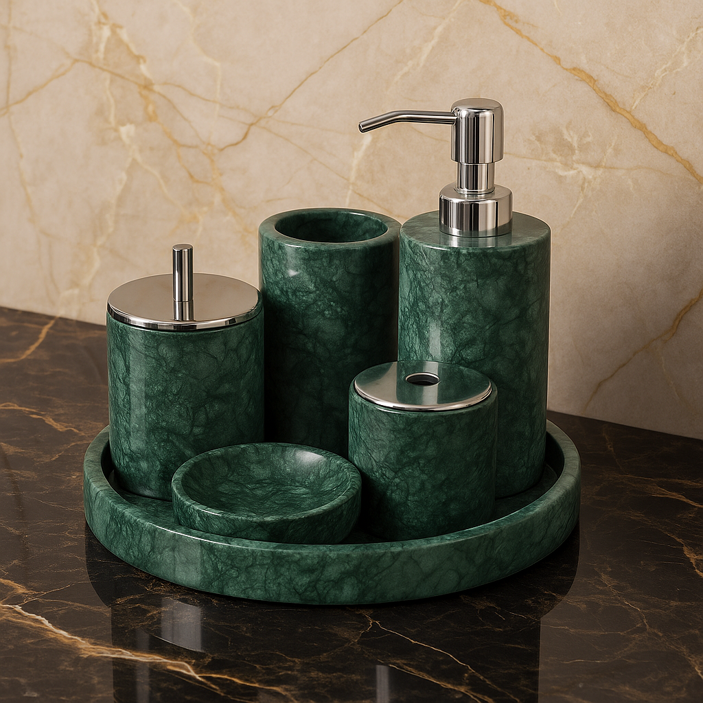 Luxury 6-Piece Marble Bathroom Set – Solid Stone Toiletry Organizer