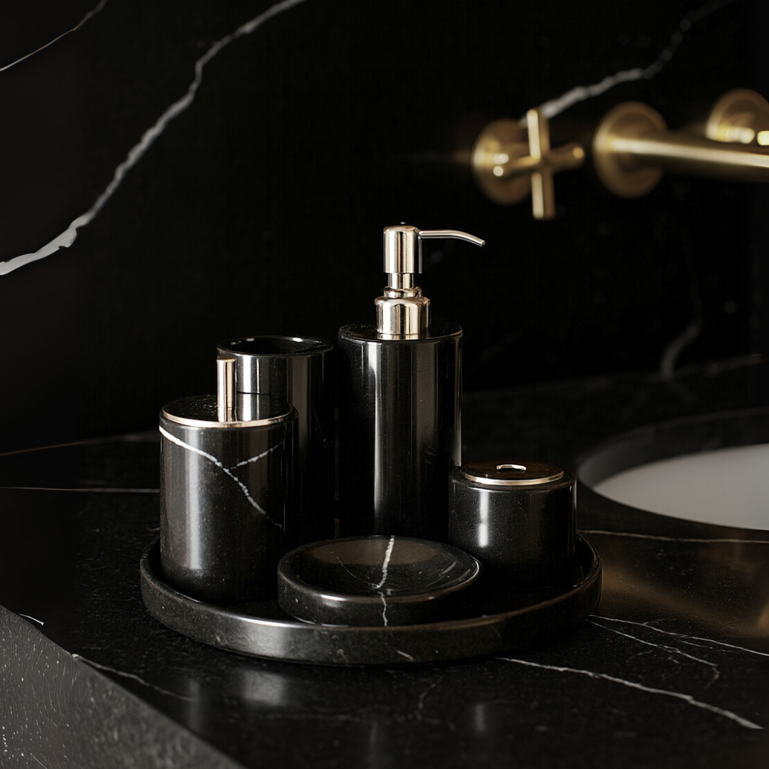 Luxury 6-Piece Marble Bathroom Set – Solid Stone Toiletry Organizer