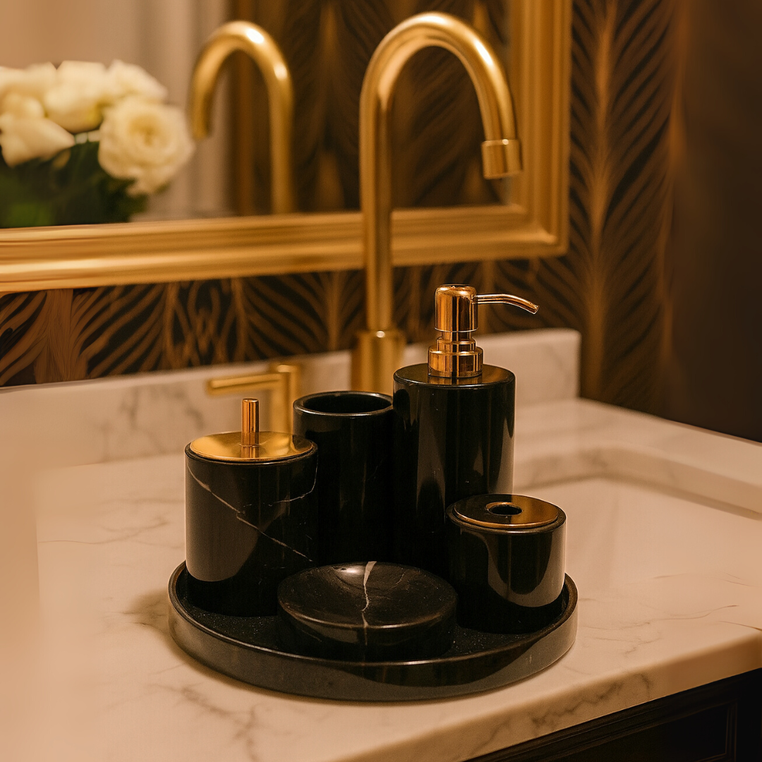 Luxury 6-Piece Marble Bathroom Set – Solid Stone Toiletry Organizer