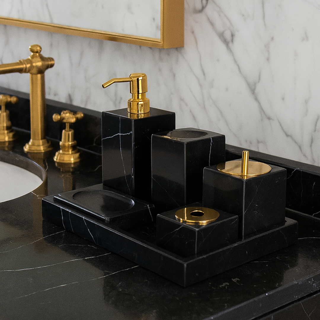 Luxury 6-Piece Marble Bathroom Set – Solid Stone Toiletry Organizer