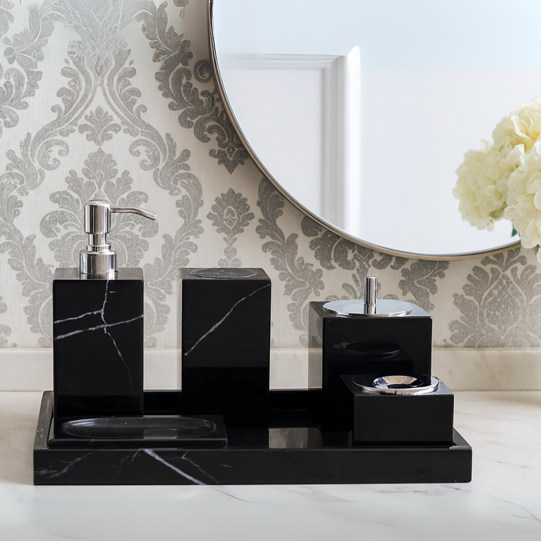Luxury 6-Piece Marble Bathroom Set – Solid Stone Toiletry Organizer