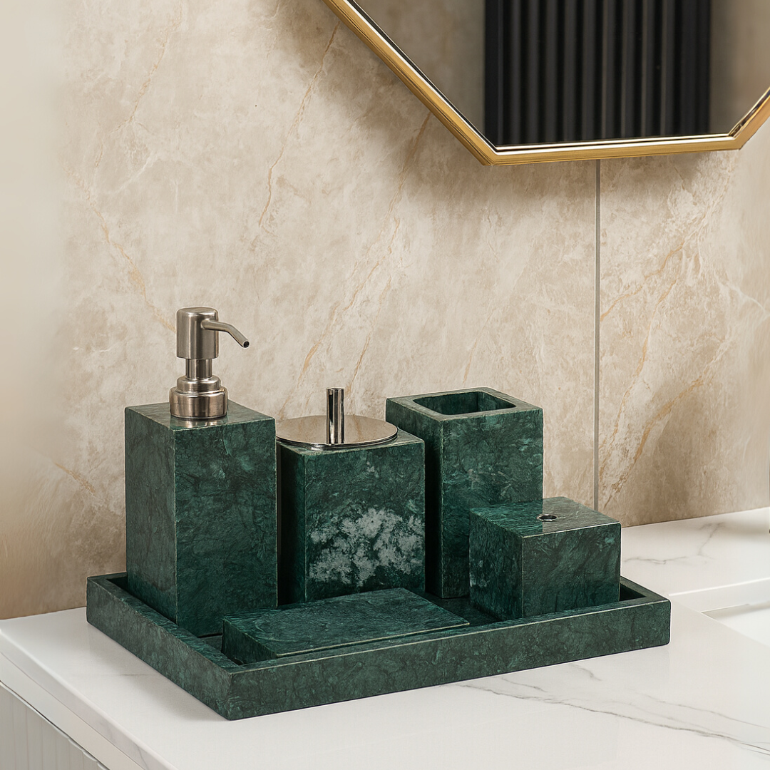 Luxury 6-Piece Marble Bathroom Set – Solid Stone Toiletry Organizer