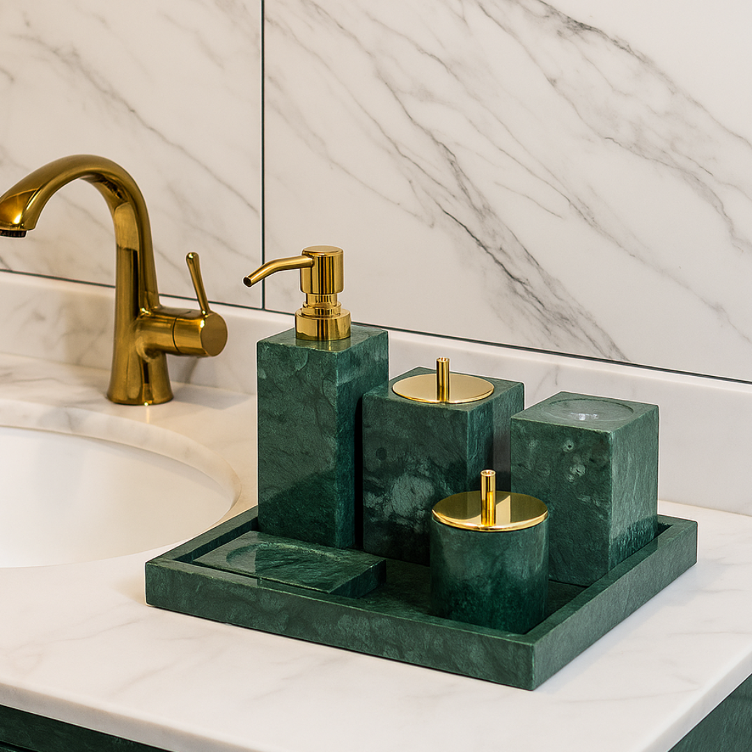 Luxury 6-Piece Marble Bathroom Set – Solid Stone Toiletry Organizer
