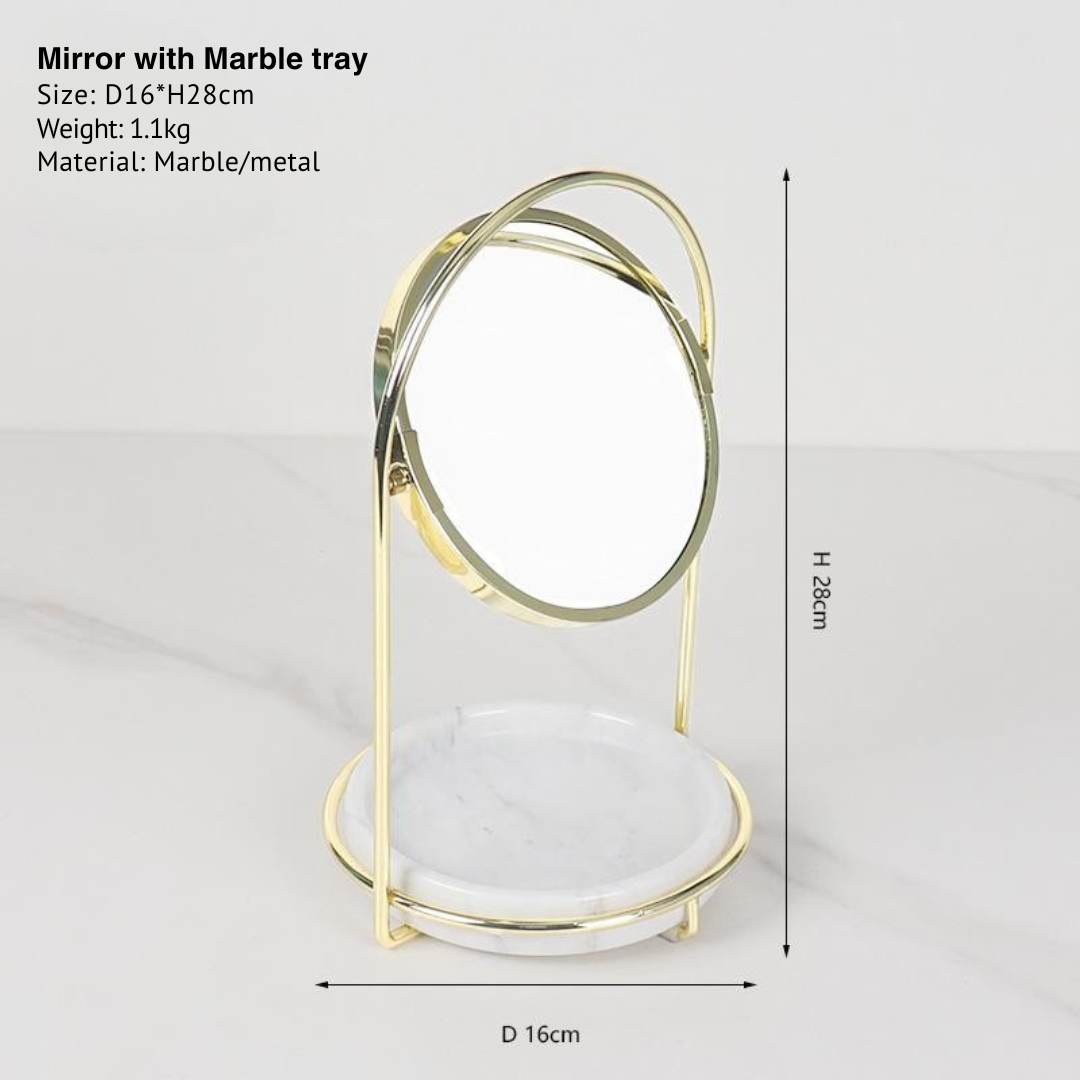 Elegant Marble Vanity Mirror with Tray – Dual-Tone Metal Finish