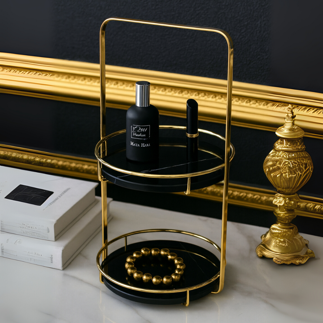 Maravilla Round Marble Double Tray with Handle