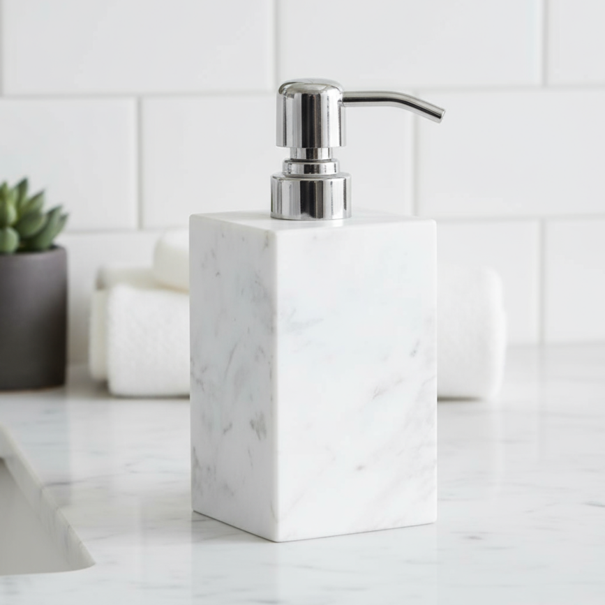 Aurora Marmor Seifenspender – Massiver Stein mit Metallpumpe