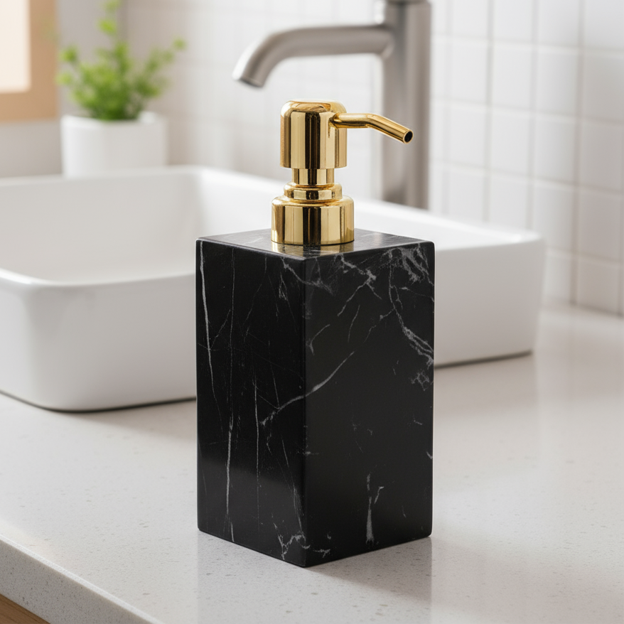 Aurora Marmor Seifenspender – Massiver Stein mit Metallpumpe