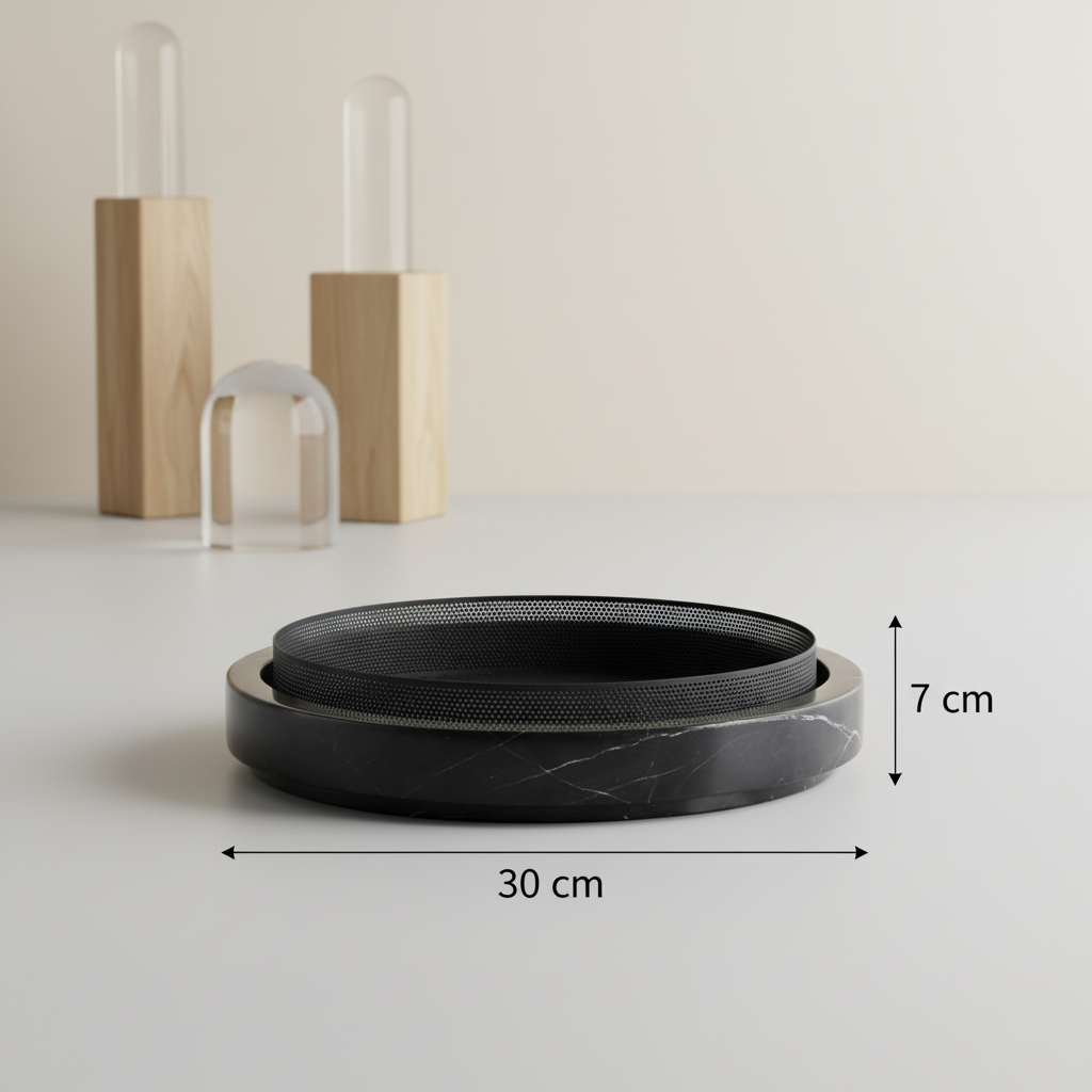 Geformter Marmor-Blumentopf mit Metallrand – 30x7 cm
