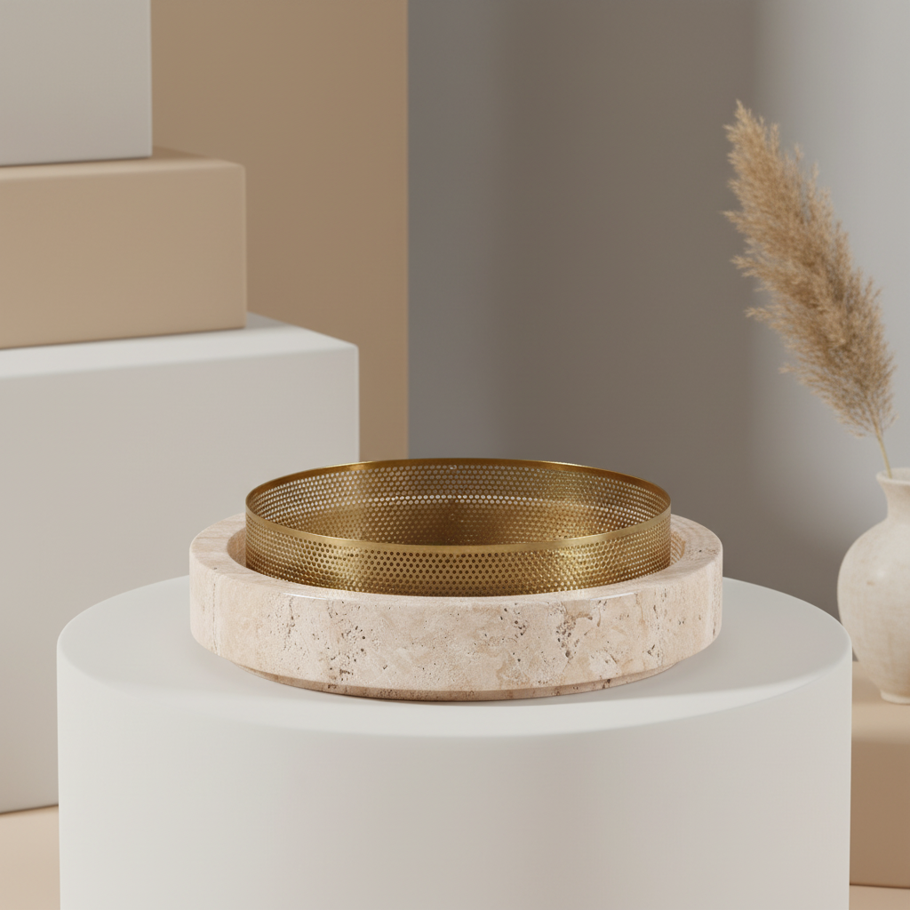 Aurore Marmorstein Pflanzer mit Metallrand – 20x7 cm