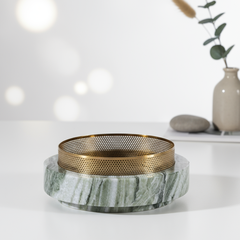 Aurore Marmorstein Pflanzer mit Metallrand – 20x7 cm