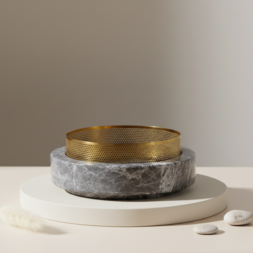 Aurore Marmorstein Pflanzer mit Metallrand – 20x7 cm