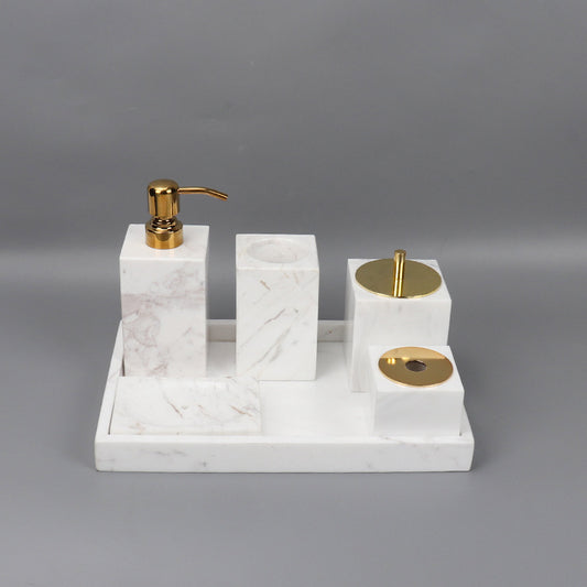 Luxury 6-Piece Marble Bathroom Set – Solid Stone Toiletry Organizer