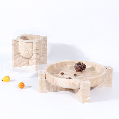 Aurum Travertine Fruit Tray – Solid Stone Centerpiece