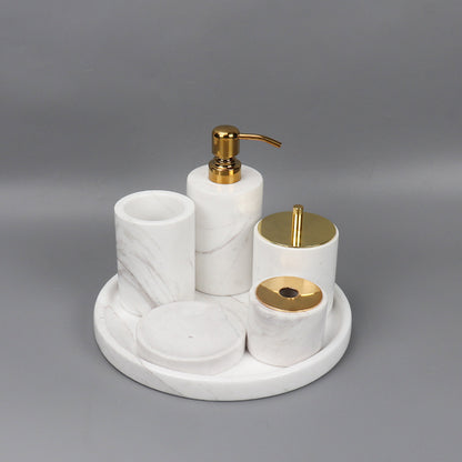 Luxury 6-Piece Marble Bathroom Set – Solid Stone Toiletry Organizer