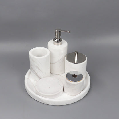 Luxury 6-Piece Marble Bathroom Set – Solid Stone Toiletry Organizer