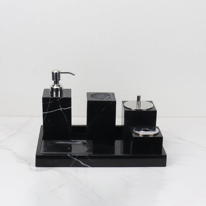Luxury 6-Piece Marble Bathroom Set – Solid Stone Toiletry Organizer