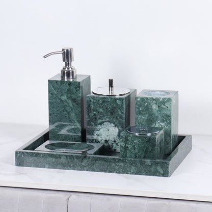 Luxury 6-Piece Marble Bathroom Set – Solid Stone Toiletry Organizer