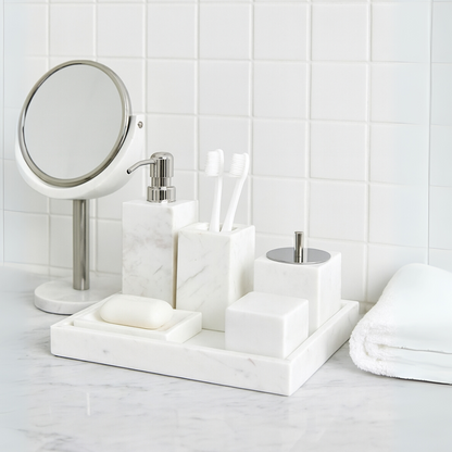 Luxury 6-Piece Marble Bathroom Set – Solid Stone Toiletry Organizer