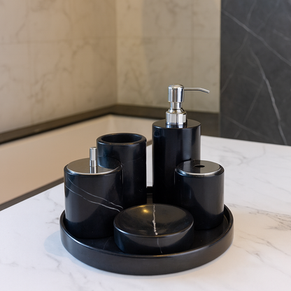 Luxury 6-Piece Marble Bathroom Set – Solid Stone Toiletry Organizer