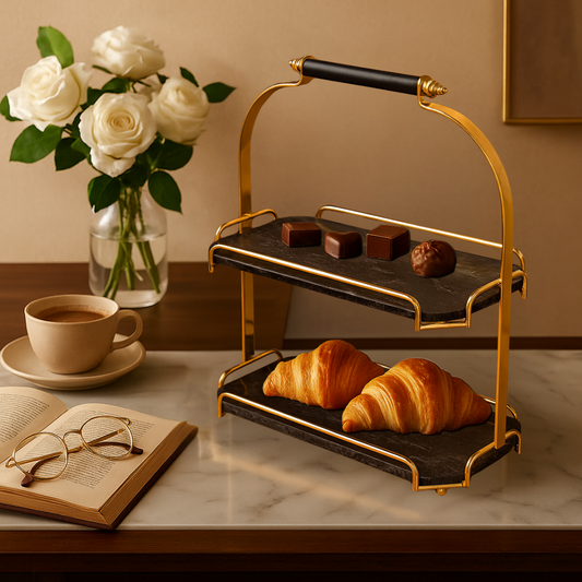 Marquis Rectangular Marble Double Tray