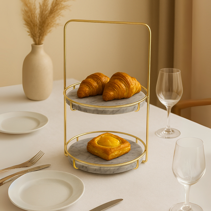 Maravilla Round Marble Double Tray with Handle