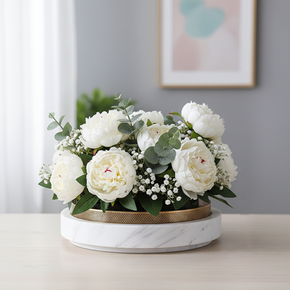 Geformter Marmor-Blumentopf mit Metallrand – 30x7 cm