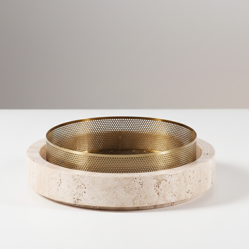 Lume Marmorstein Pflanzer mit Metallrand – 25 x 7 cm