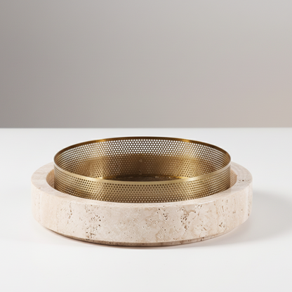 Lume Marmorstein Pflanzer mit Metallrand – 25 x 7 cm