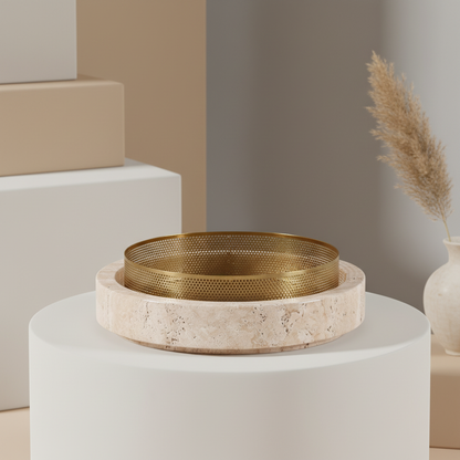 Aurore Marmorstein Pflanzer mit Metallrand – 20x7 cm