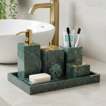 Marmor Badezimmer Set 6-teilig | Luxus Massivstein Toilettenartikel Organizer