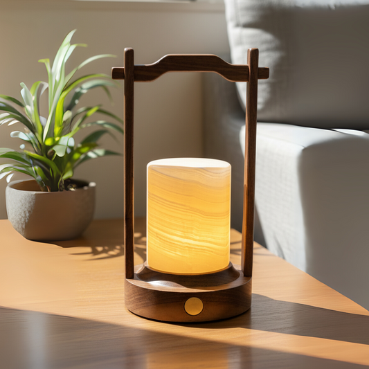 Arden Marmor Laternenlampe – Massiver Stein mit Holzrahmen