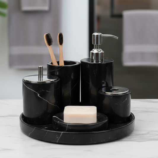 Marmor Badezimmer Set 6-teilig | Luxus Massivstein Toilettenartikel Organizer